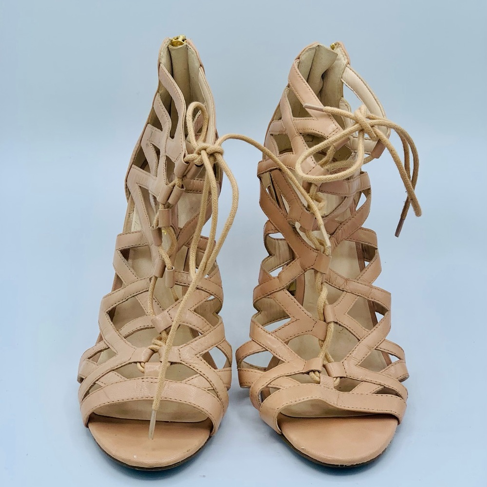 Nine West lace up nude leather heels